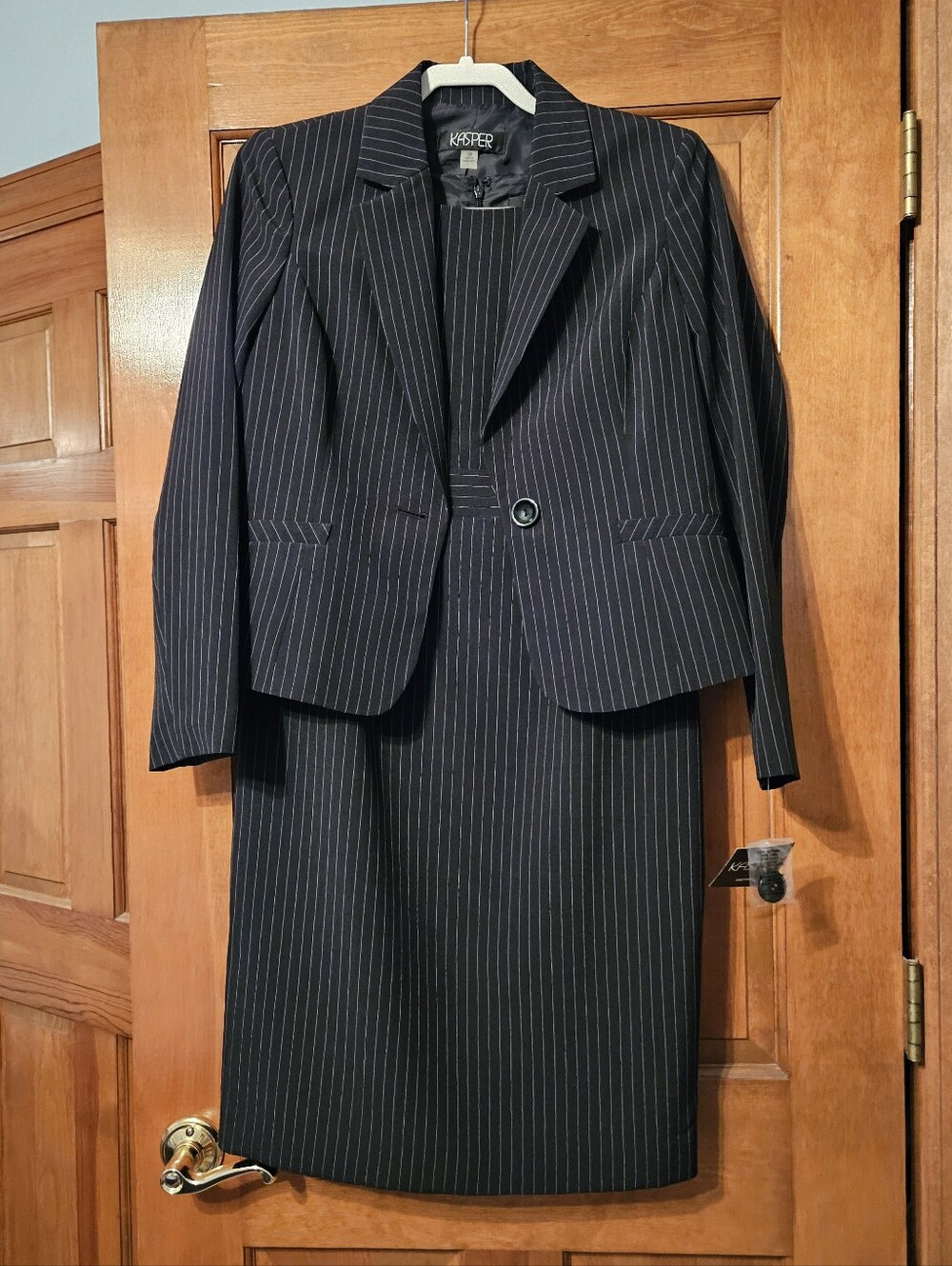 NWT Kasper Black Pinstripe Women's Two-Piece Skirt Suit
